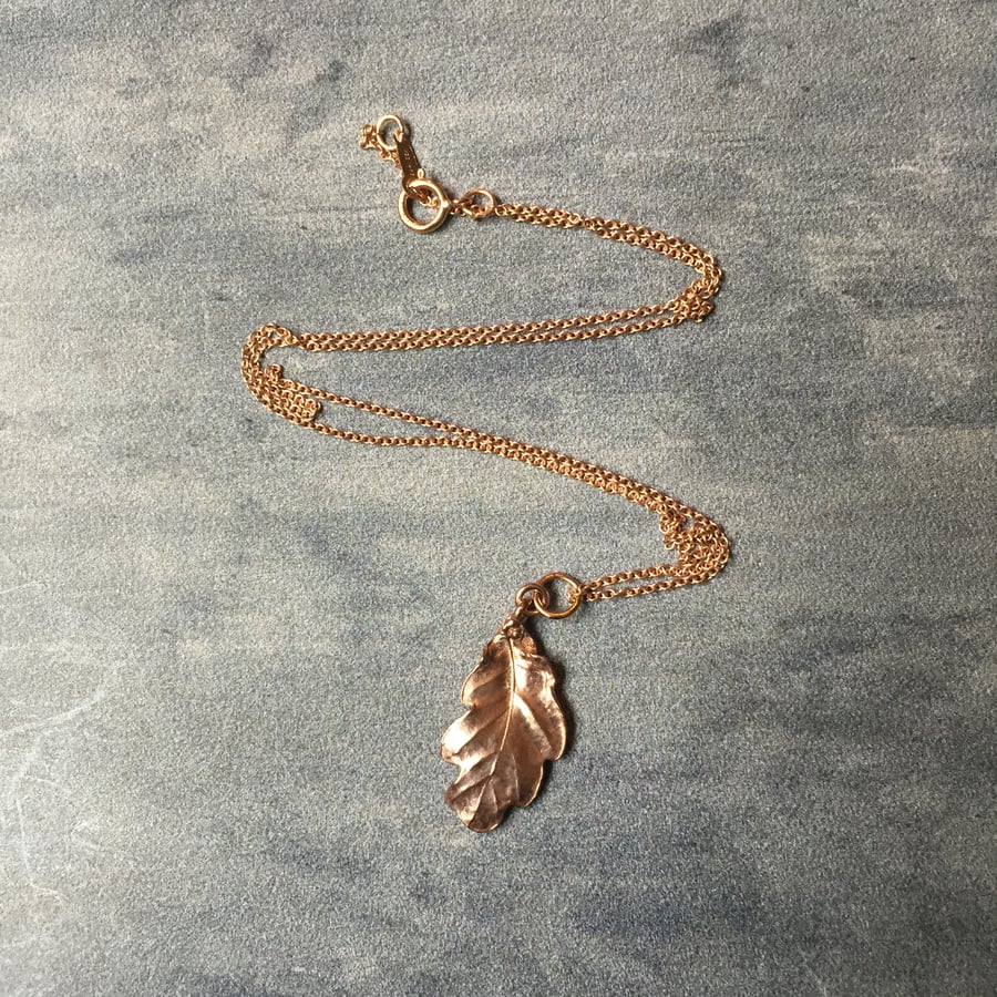 Rose gold oak leaf necklace - rose gold vermeil leaf necklace 