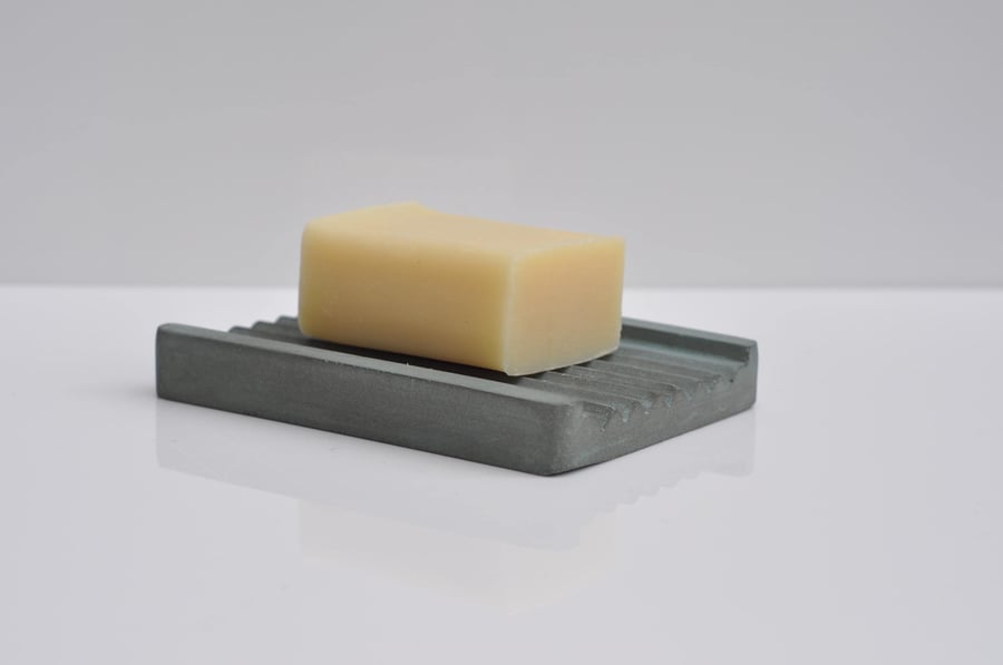 Concrete Soap Dish Cement Ash Green Handmade Rectangular Soap Holder Modern Bath