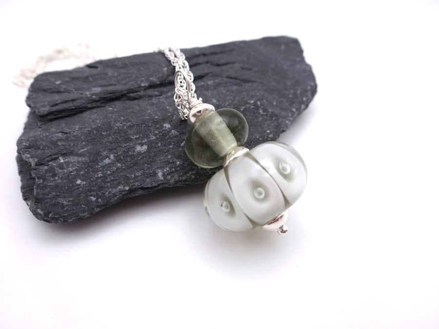 grey bubbles lampwork glass pendant necklace
