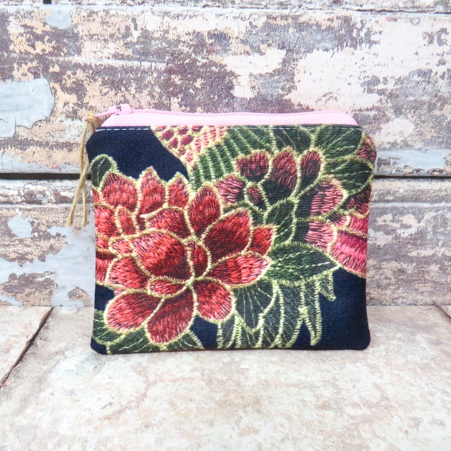 Black and pink velvet coin purse