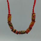 Cocoa Spice Paper Bead Red Cord Necklace 