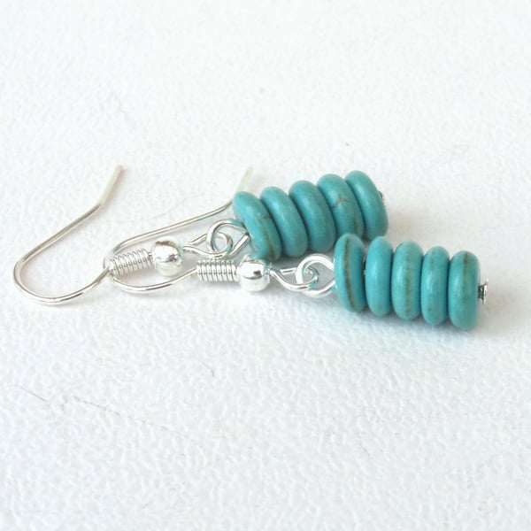 Blue howlite disc dangly earrings