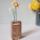 Perfectly Imperfect Clay Flower and Leaf in a Wood Block