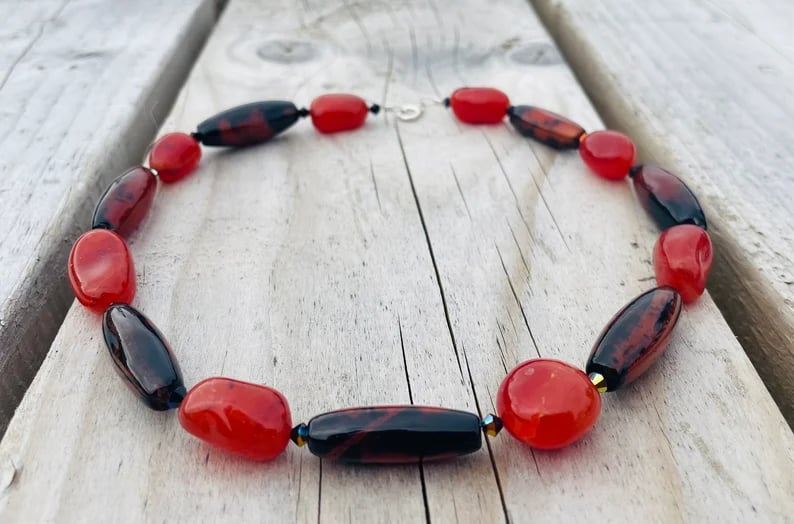 Carnelian, Jasper and Swarovski Crystal Collar Necklace, One of a Kind