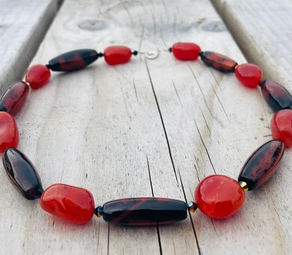 Carnelian, Jasper and Swarovski Crystal Collar Necklace, One of a Kind