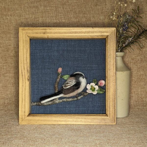 Needle Felt Long Tailed Tit with Apple Blossom 