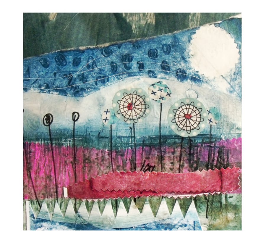 Art Print of my Collagraph and Screen Printed Collage - Across the Fields