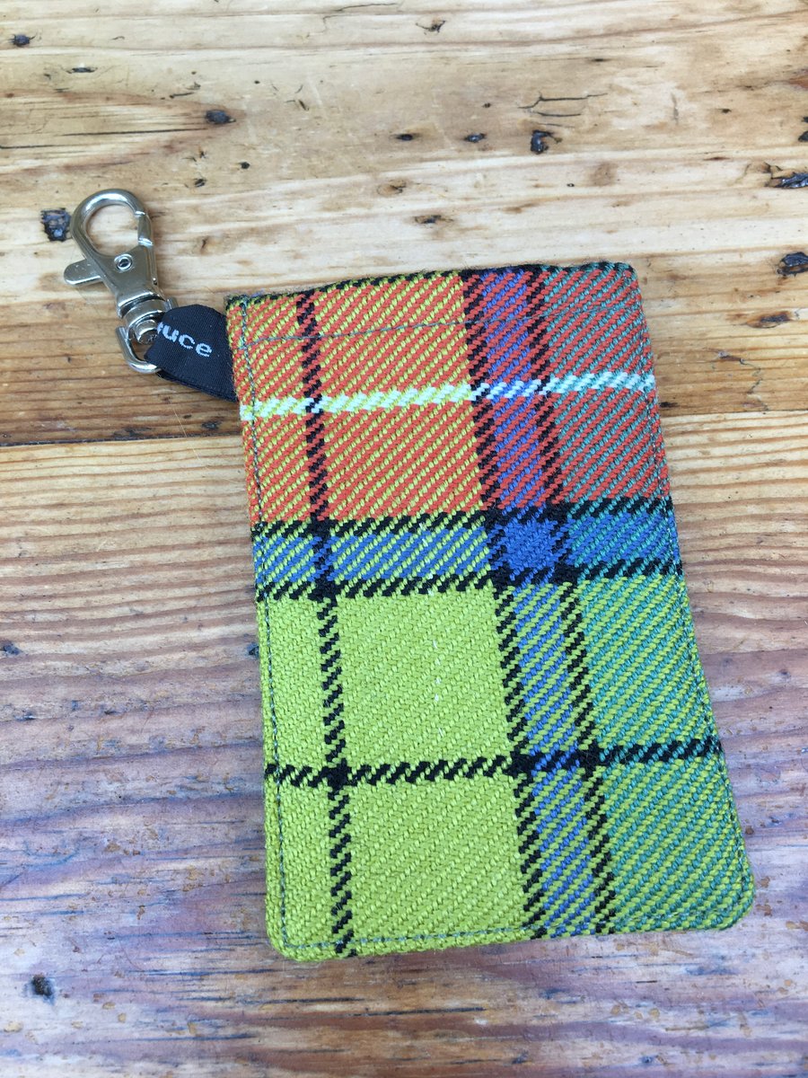 Card holder with key clip, Tartan wool fabric travel card & Oyster card sleeve