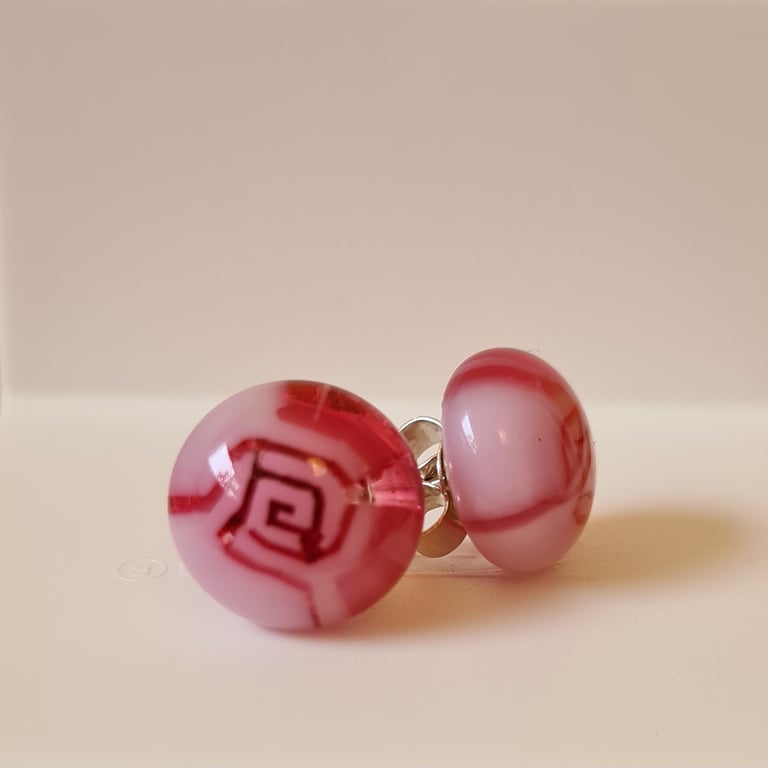 Pink fused glass stud earrings