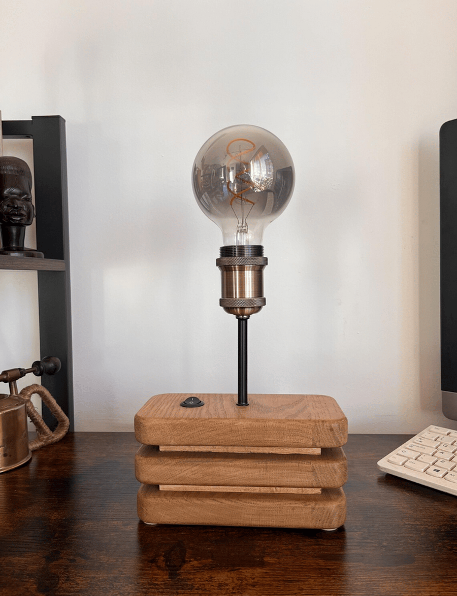 Layered Oak & Maple Table Lamp – Handmade Modern Wooden Light