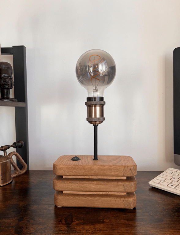 Handmade Wooden Lamp - Layered Oak & Maple Table Lamp UK