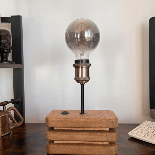 Layered Oak & Maple Table Lamp – Handmade Modern Wooden Light