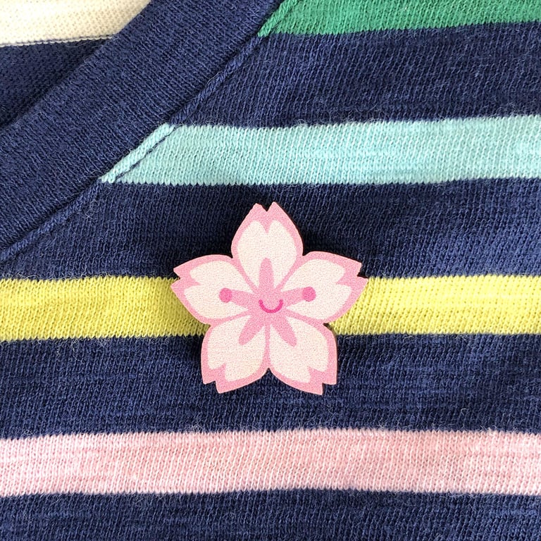 Sakura Cherry Blossom Kawaii Wooden Pin or Brooch