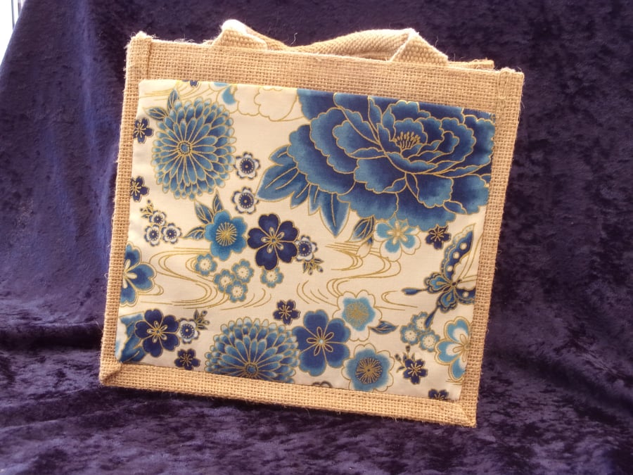Small Jute Bag with Fabric Pocket 