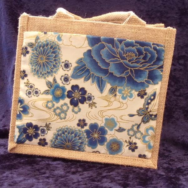 Small Jute Bag with Fabric Pocket 
