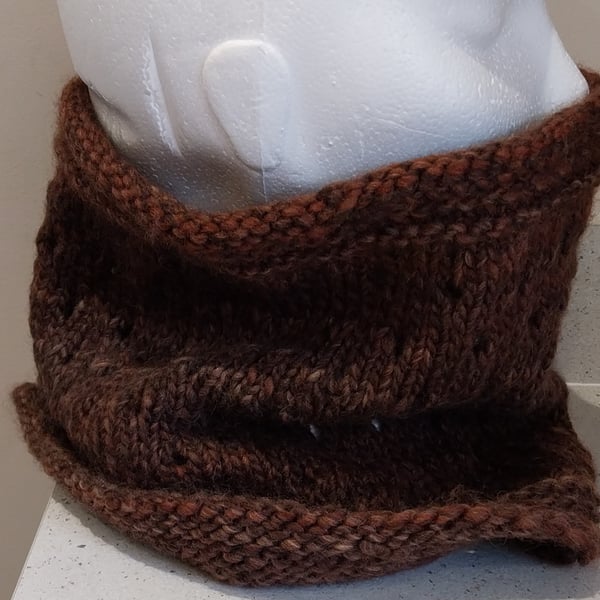 Handknit Chunky Wool EYELET COWL in Rich Browns