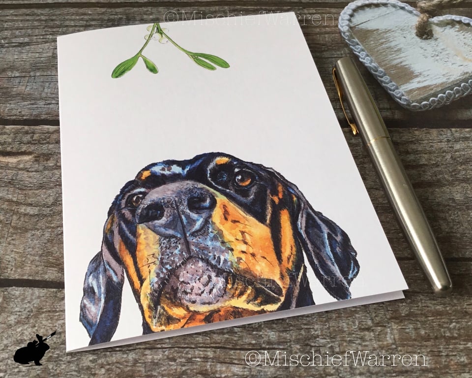 Doberman Christmas Card. Doberman dog handmade Christmas card.