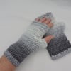 Fingerless Crochet Mitts Adults Charcoal Light Grey White Silver