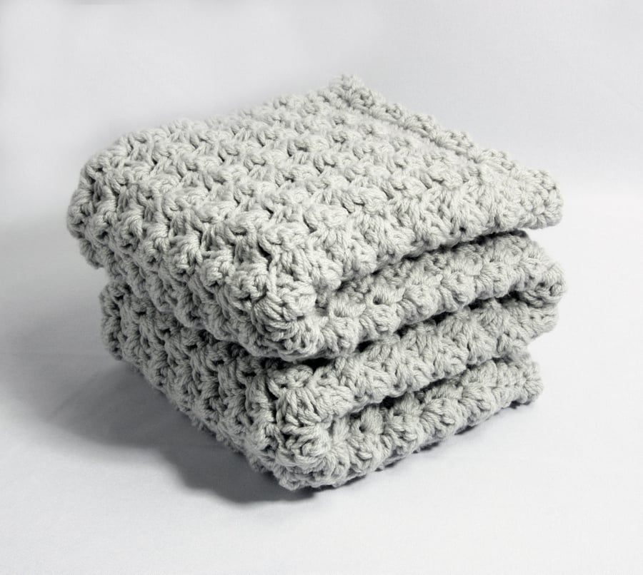 New Baby Gift Grey Baby Blanket, Handmade Crochet Gift, Extra Thick Blanket 