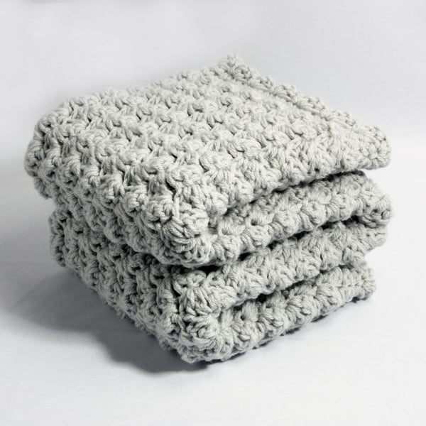 New Baby Gift Grey Baby Blanket, Handmade Crochet Gift, Extra Thick Blanket 