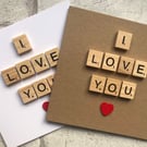Handmade I Love You Card with Wooden Scrabble Tiles