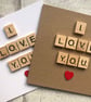 Handmade I Love You Card with Wooden Scrabble Tiles - Image 1