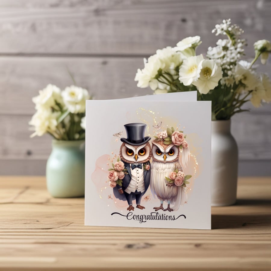 Owl Couple Blank Wedding Card