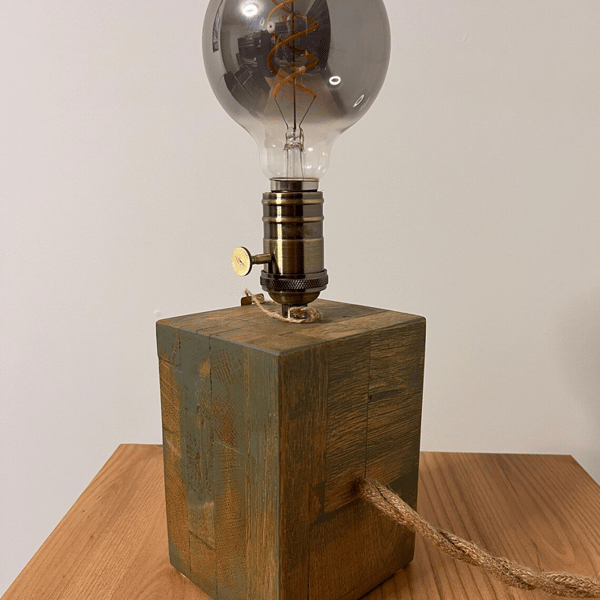 Handmade lamp made of reclaimed oak wood