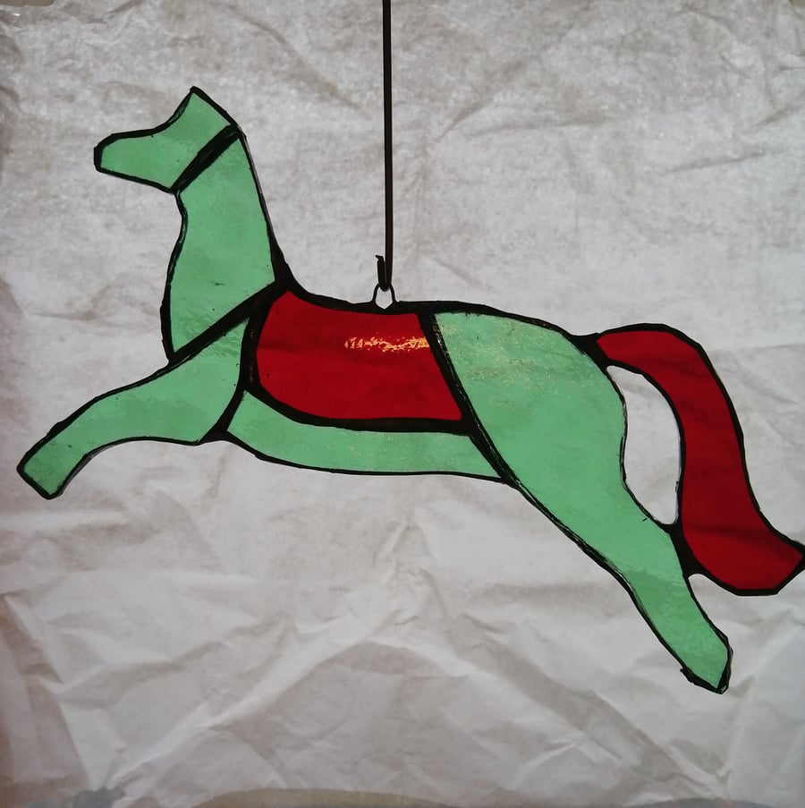 Stained Glass Fairground Horse -green and red