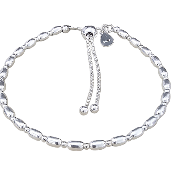 Sterling Silver Adjustable Oval Bead Bracelet 