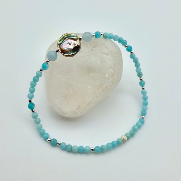 Amazonite Bracelet With Abalone Disc, Birthday, Anniversary, Gifts For Her