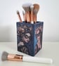 Hand-Painted Decoupaged Wooden Brush Holder, Floral Cat Mask Design