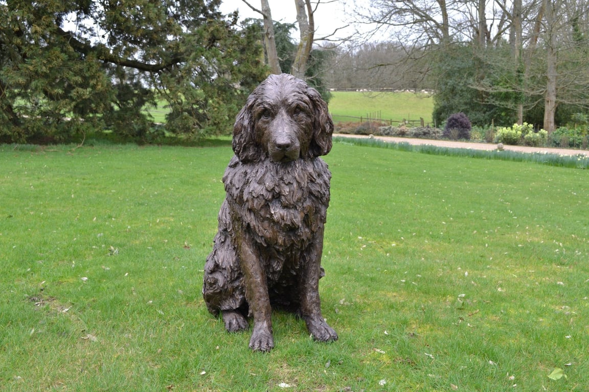 Sitting Newfoundland Dog Statue Large Bronze Resin Garden Sculpture