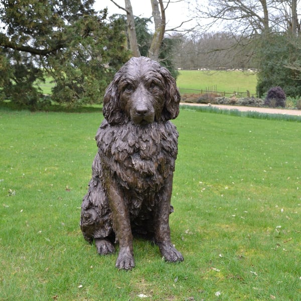 Sitting Newfoundland Dog Statue Large Bronze Resin Garden Sculpture