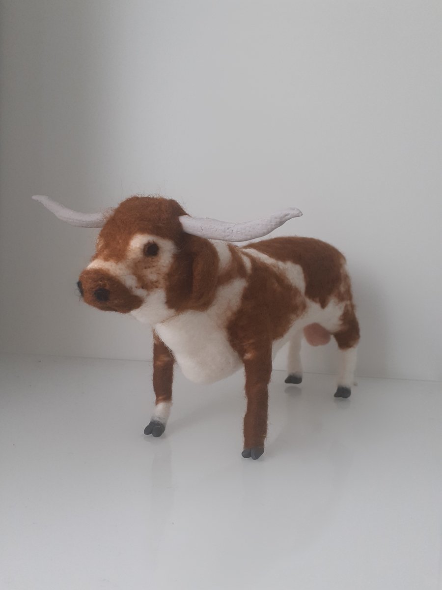Texas Longhorn bull needle felted wool sculpture ooak,collectable 