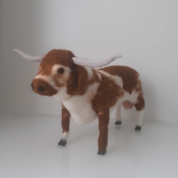Texas Longhorn bull needle felted wool sculpture ooak,collectable 