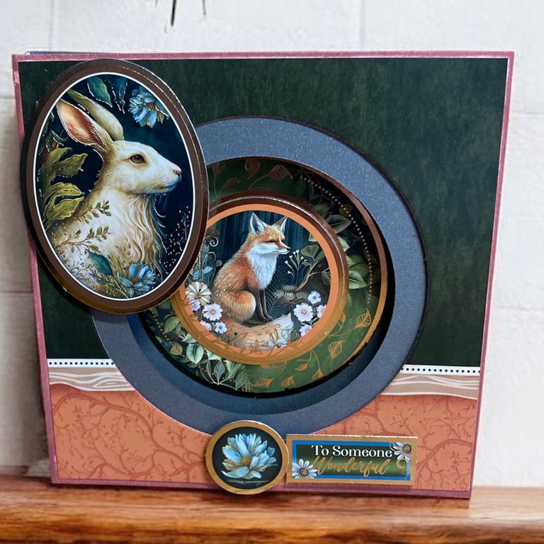 “Woodland Wonder” Shadow Box Card – Fox & Rabbit Design for a Special Occasion 