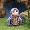 Tiny Gnome 'Devan' with golden shield OOAK Sculpt by Ann Galvin