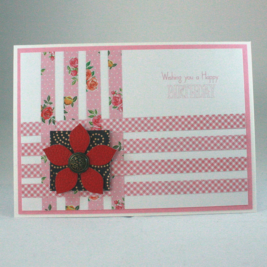 Handmade birthday card with woven panel