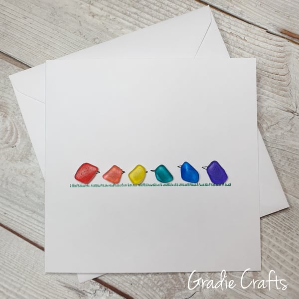 Rainbow Sea Glass Birds Greetings Card