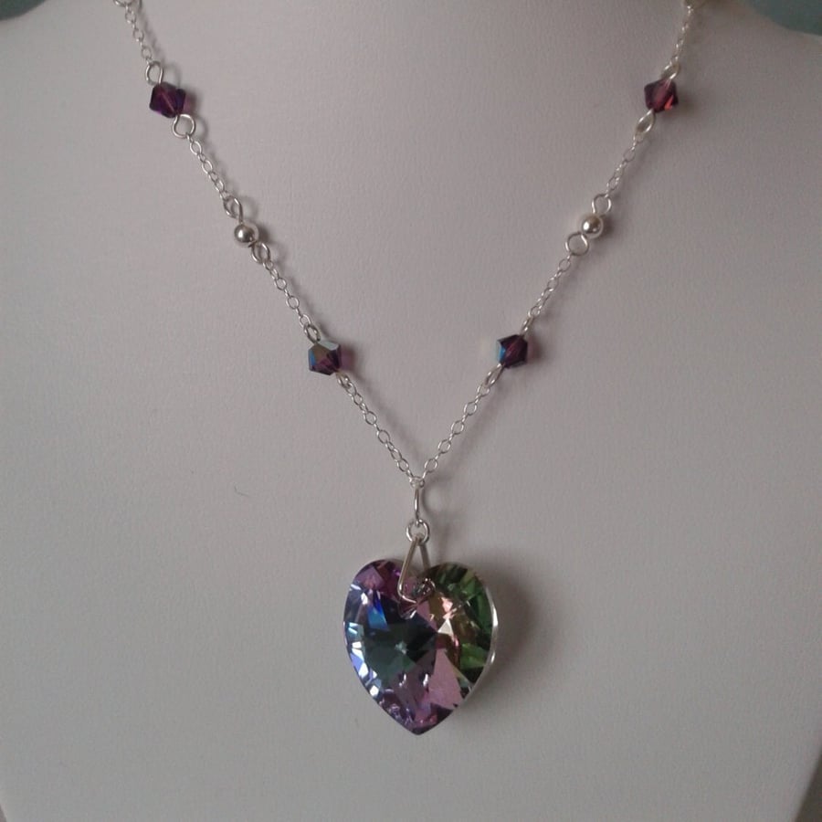 Necklace with Swarovski Crystal Vitrail Light Heart, Sterling Silver