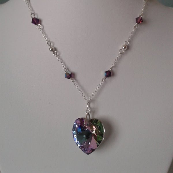 Necklace with Swarovski Crystal Vitrail Light Heart, Sterling Silver 