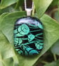 Fresh Green Leaves Dichroic Glass Pendant Necklace:  Fused Glass pendant F17 - Image 6