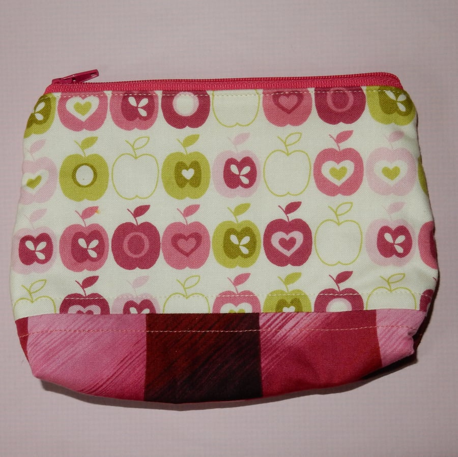 Pretty apple print zip pouch or make up bag