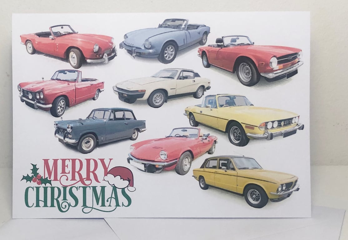 Triumph Classic Cars Christmas Cards (5x7in): Merry Christmas, Seasons Greetings