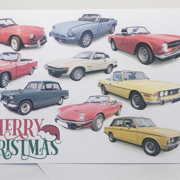 Triumph Classic Cars Christmas Cards (5x7in): Merry Christmas, Seasons Greetings