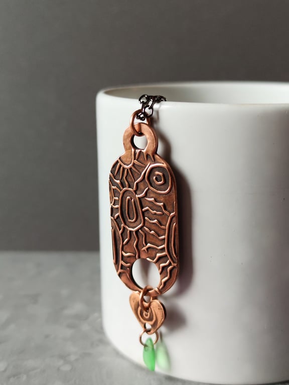 Copper and seaglass valentine pendant, unique, recycled material