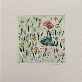 Tiptoe through the Garden.   Handmade Collagraph print - Made in Yorkshire