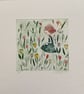 Tiptoe through the Garden.   Handmade Collagraph print - summer theme