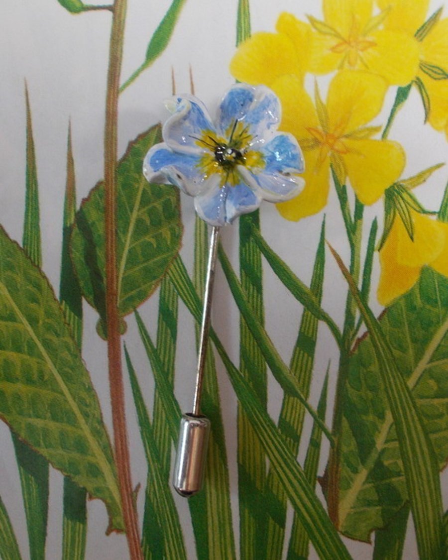 Small Forget-Me-Not Blue PRIMULA PIN POLYANTHA Lapel Brooch HANDMADE HANDPAINTED